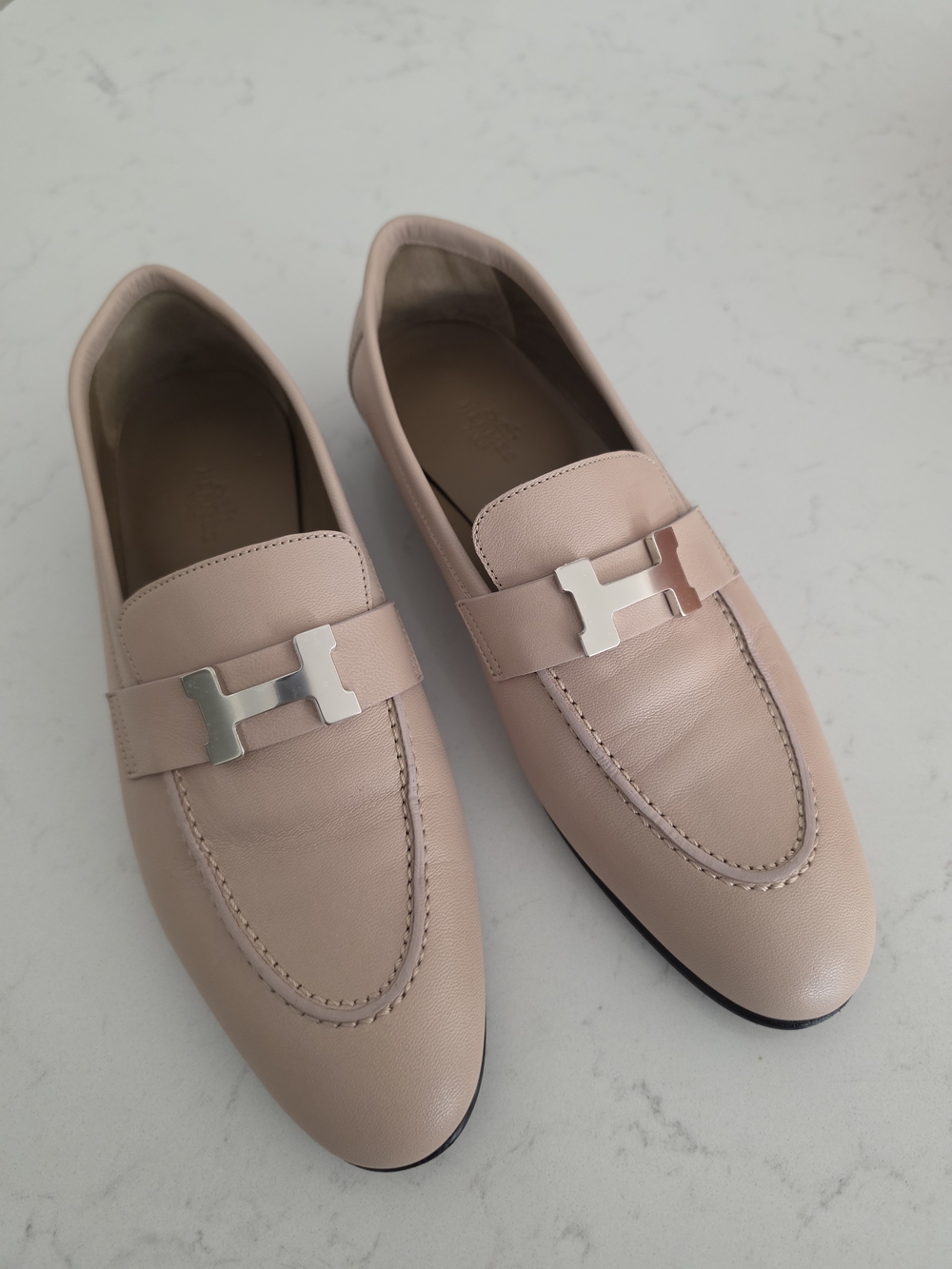 Women's Pink Leather Loafers with Metal Accent
